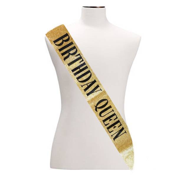 BIRTHDAY QUEEN GLITTER GOLD IN BLACK-600x600