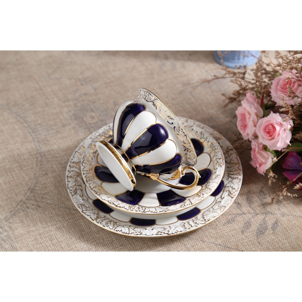 手繪】德國MEISSEN麥森X-FROM 鈷藍/白色描金茶杯組– Missteacup