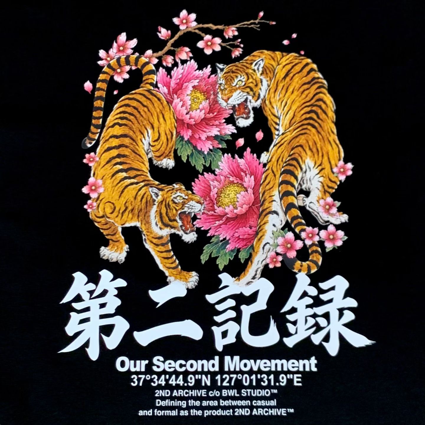 2ND ARCHIVE 雙虎牡丹刺繡印花落肩寬鬆短袖 T 恤中性街頭風穿搭 JOICE KOREA 韓國選品