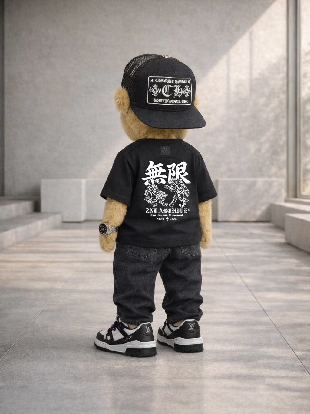 2ND ARCHIVE Tiger Infinity Embroidered Tee 雙虎無限T恤 黑色 寬鬆落肩街頭風