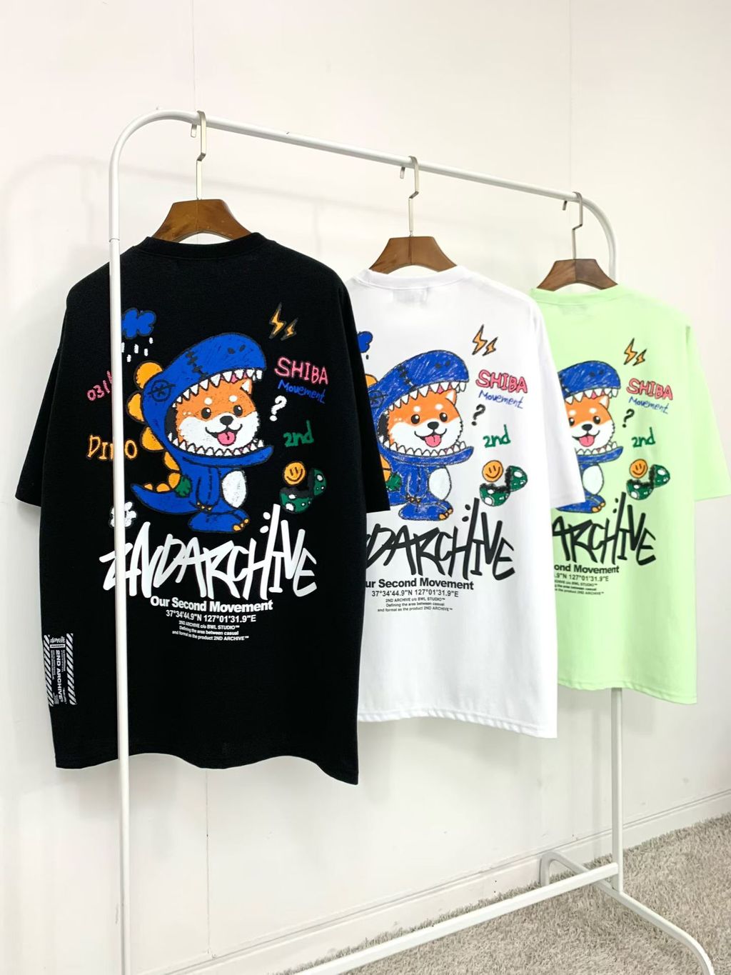 2nd-archive-shiba-dino-graffiti-oversized-tee-mint-black-white-joice-korea9