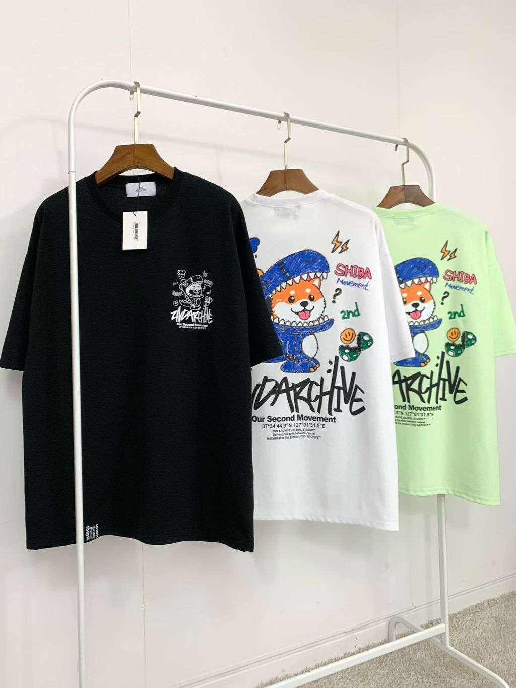 2nd-archive-shiba-dino-graffiti-oversized-tee-mint-black-white-joice-korea13