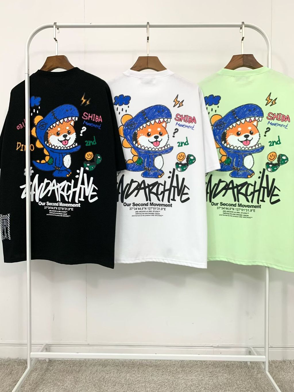 2nd-archive-shiba-dino-graffiti-oversized-tee-mint-black-white-joice-korea5