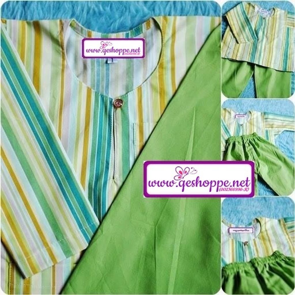 Baju Melayu Teluk Belanga English Cotton Kanak-kanak Green Apple Multistripe.jpg