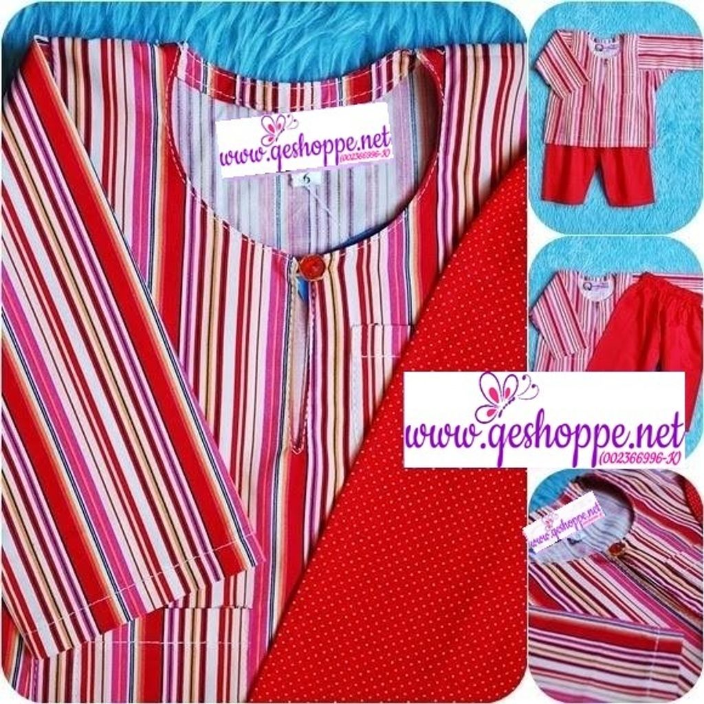 Baju Melayu Teluk Belanga English Cotton Kanak-kanak Red Multistripe wwwqeshoppenet.jpg