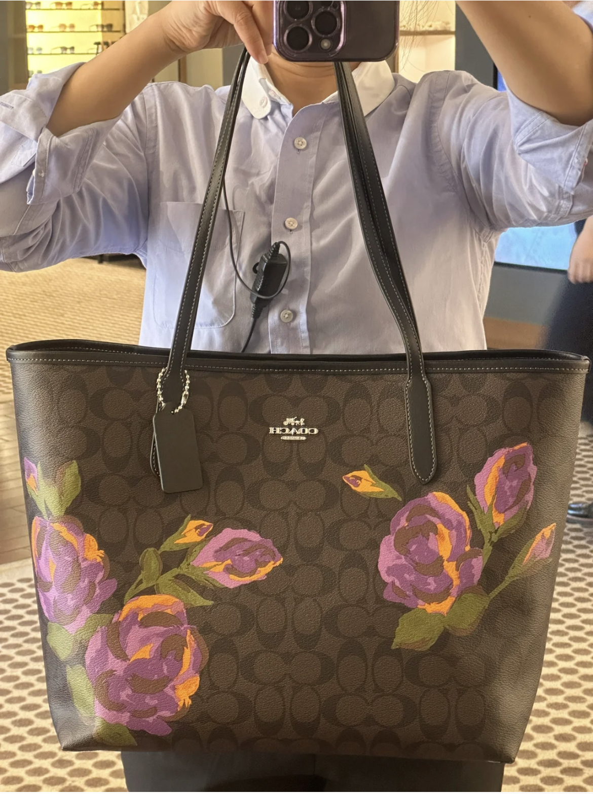 Coach rose print handbag sale