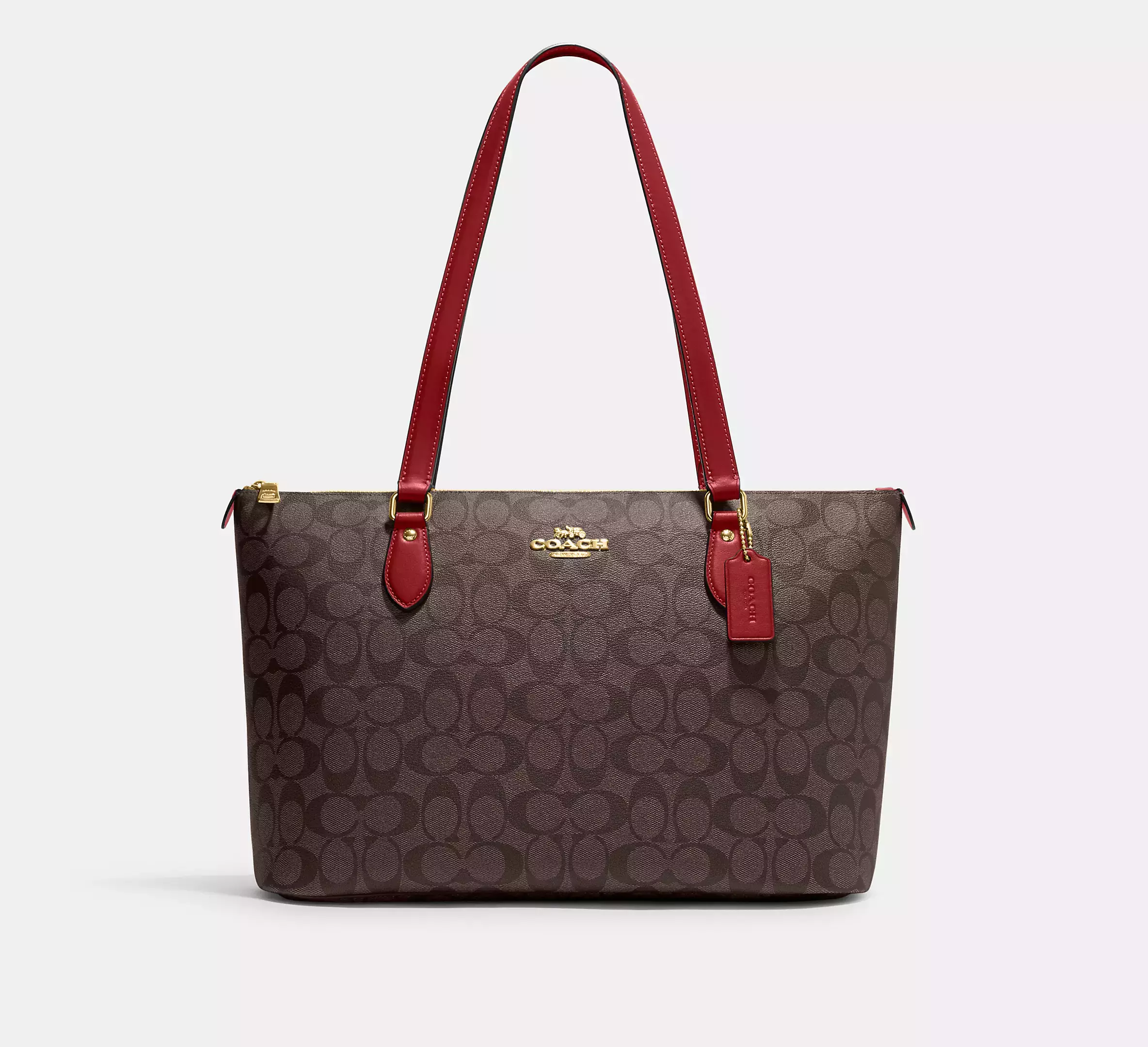 DIRECT OUTLET COACH Gallery Tote In Signature Canvas In Brown Red Vinee Bag