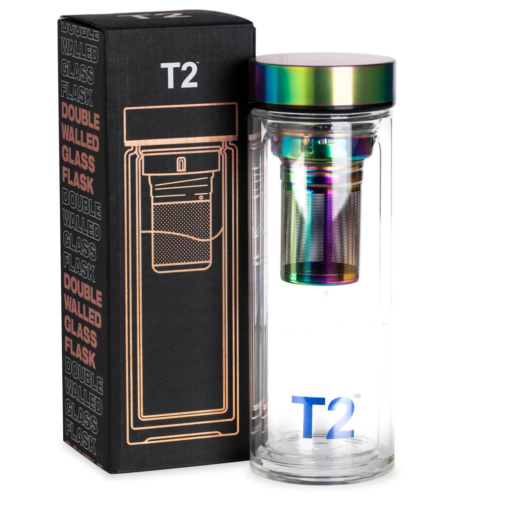 T2 Double Walled Glass Flask Rainbow_雙壁玻璃隨身瓶 (彩虹) T2 Tea Taiwan