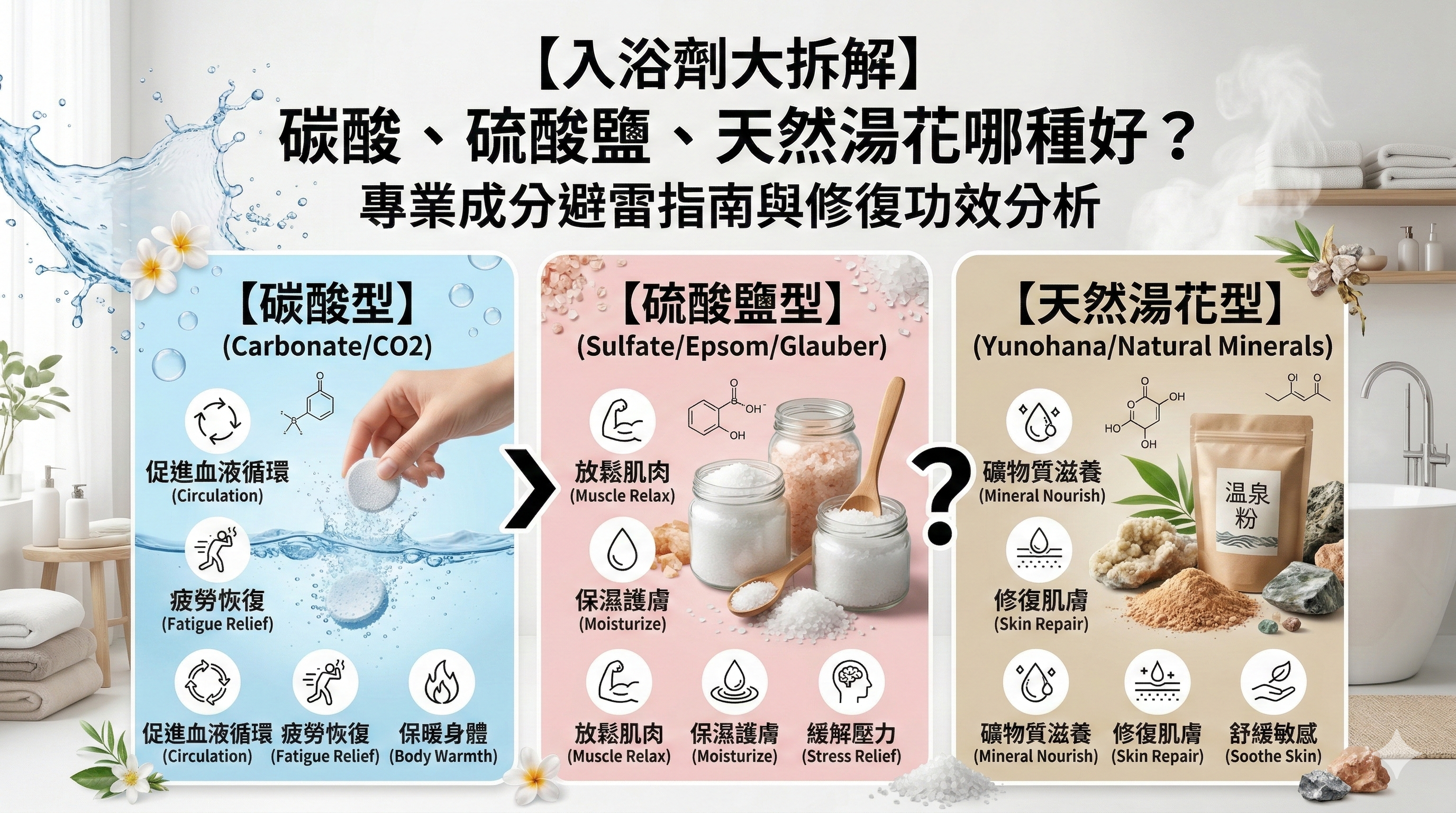 【入浴剤を徹底解剖】炭酸、硫酸塩、天然湯花のどれが正解？プロが教える成分の落とし穴と修復効果の科学