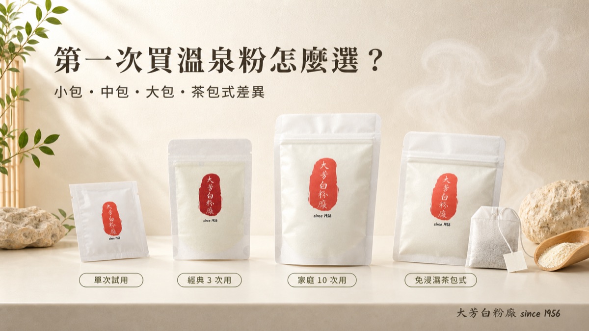 大芳白粉廠の温泉入浴剤パック選びガイド。今回の日本語プレビューでは承認済み中国語画像を使用。