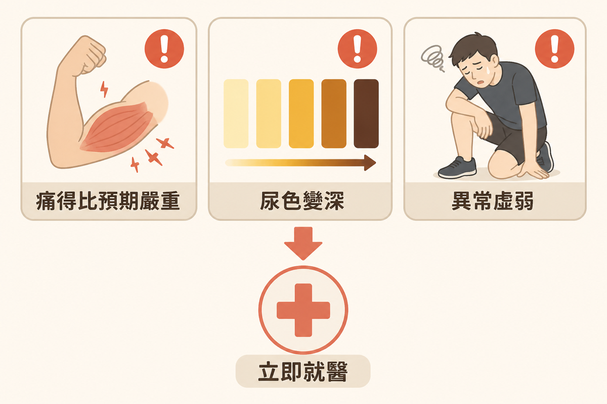 警訊示意：痛得比預期嚴重、深茶色尿、異常虛弱——立即就醫
