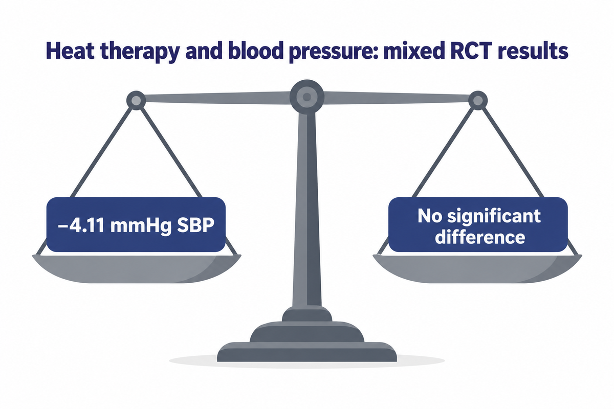 Balance-scale figure of mixed RCT results: −4.11 mmHg on one side, no significant difference on the other