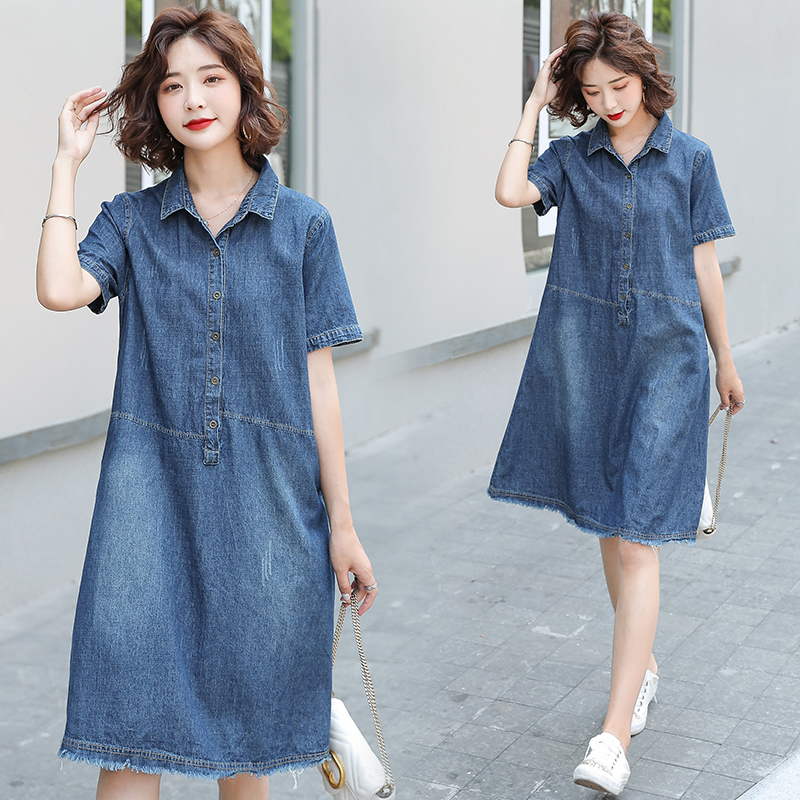 New Elegant Womens Denim Slim A-Line Dress High Waist Casual Button Jeans  Dress | eBay