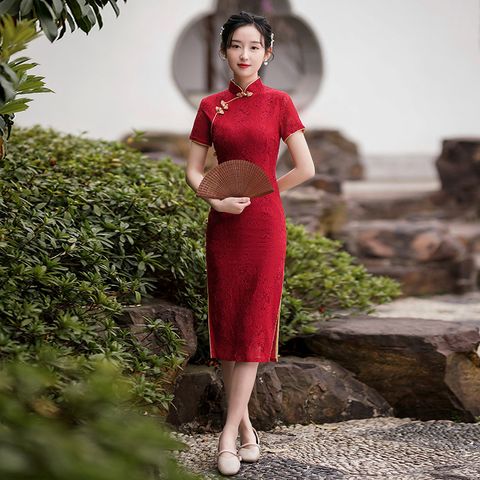 RED LACE CHEONGSAM DRESS OOTD13194 – OOTD MALAYSIA