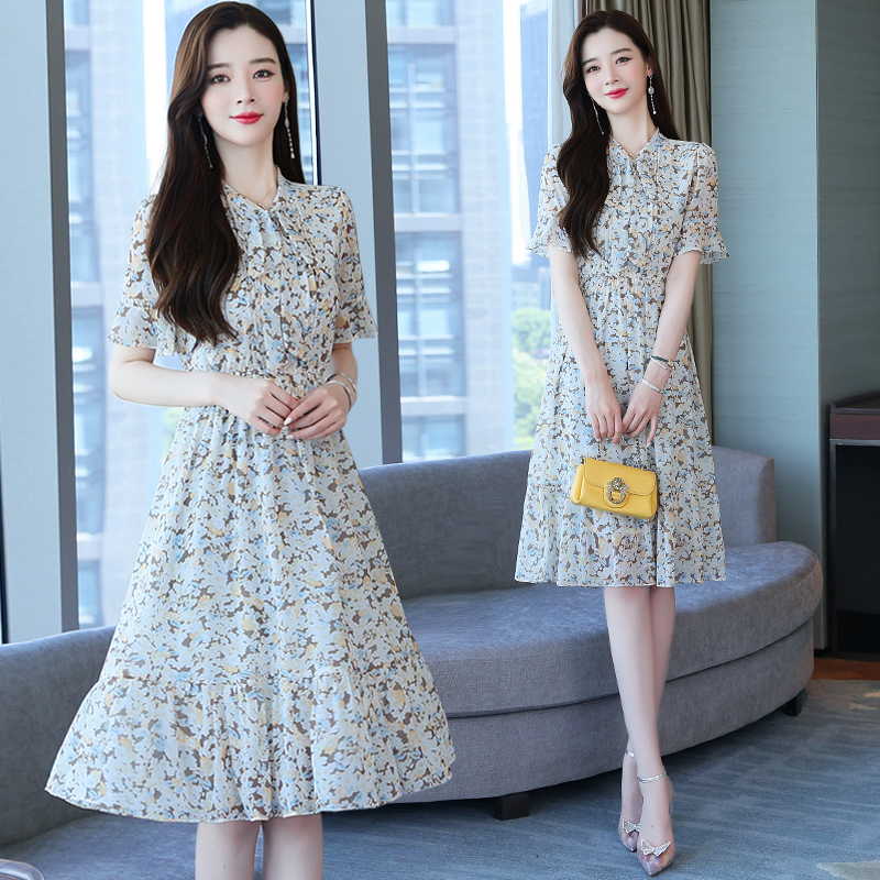 2023 New Green Floral Chiffon Puff Sleeve Midi Dress Summer Boho Elegant  Bodycon Dress Women Korean Vintage Cheap Casual Dresses - Dresses -  AliExpress