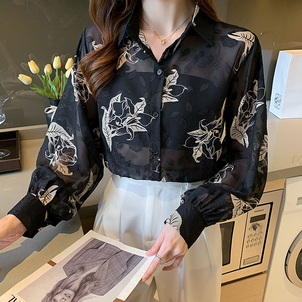 Lantern sleeve chiffon blouse sale