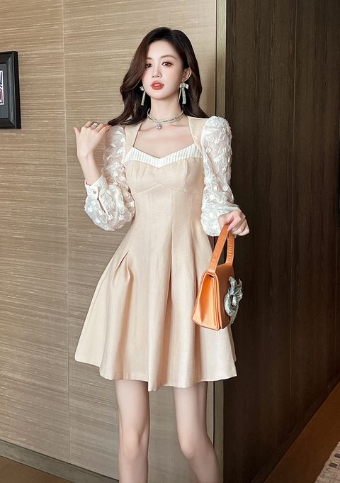 SQUARE NECK LACE STITCHING DRESS OOTD18759 – OOTD MALAYSIA