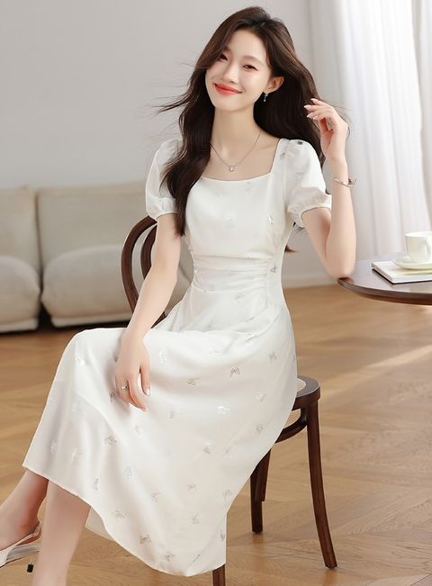 SQUARE NECKLINE PUFF SLEEVE DRESS OOTD19207 – OOTD MALAYSIA