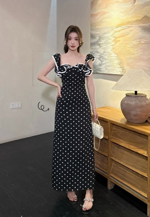 SQUARE NECKLINE RUFFLE POLKA DOT DRESS OOTD19351 – OOTD MALAYSIA