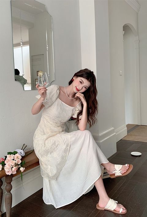 SQUARE NECKLINE PUFF SLEEVE ASYMMETRICAL DRESS OOTD19947 – OOTD MALAYSIA