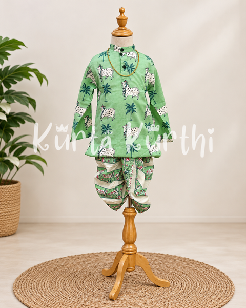 Mint Cow Print Kurta Set