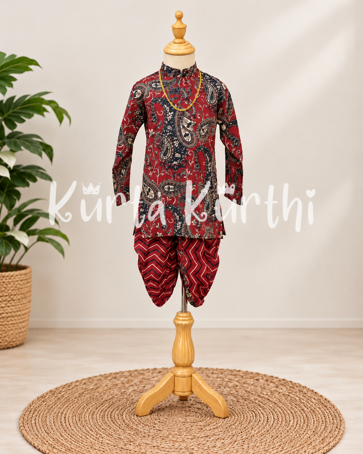 Maroon Paisley Kurta on Wooden Mannequin
