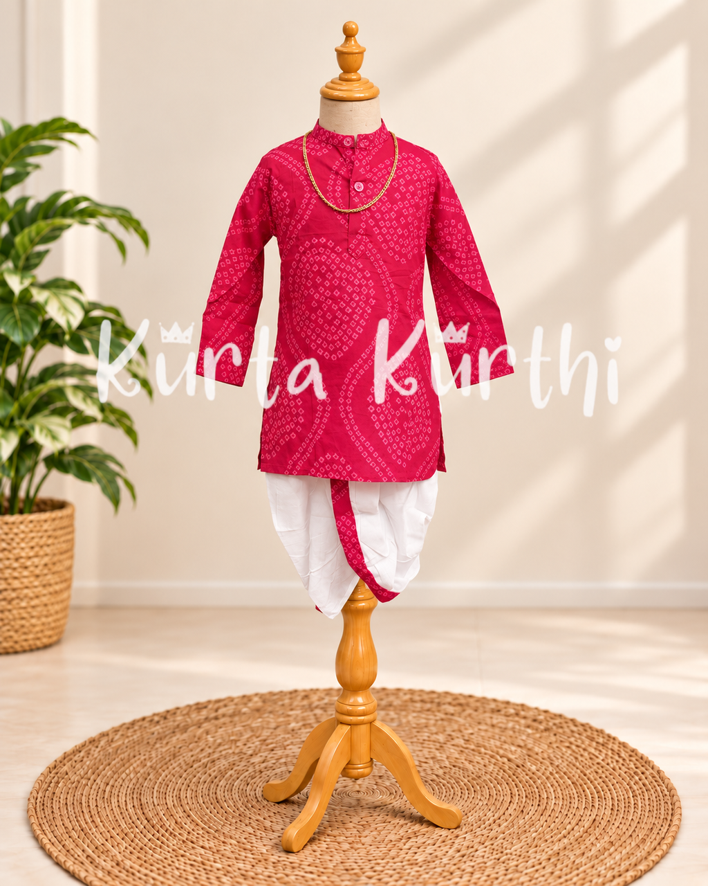 Magenta Bandhani Kurta Studio Display