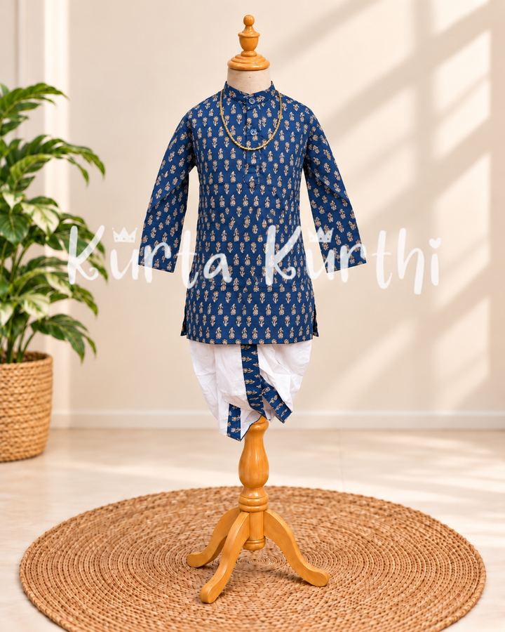 Blue Kurta Dhoti on Wooden Stand