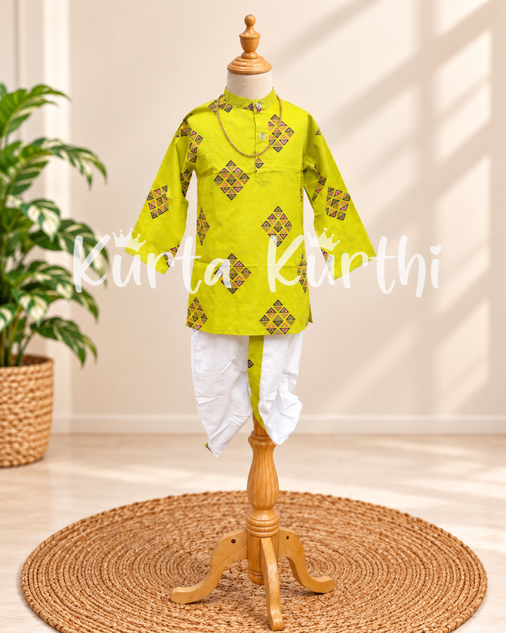 Lime Kurta Dhoti on Wooden Mannequin