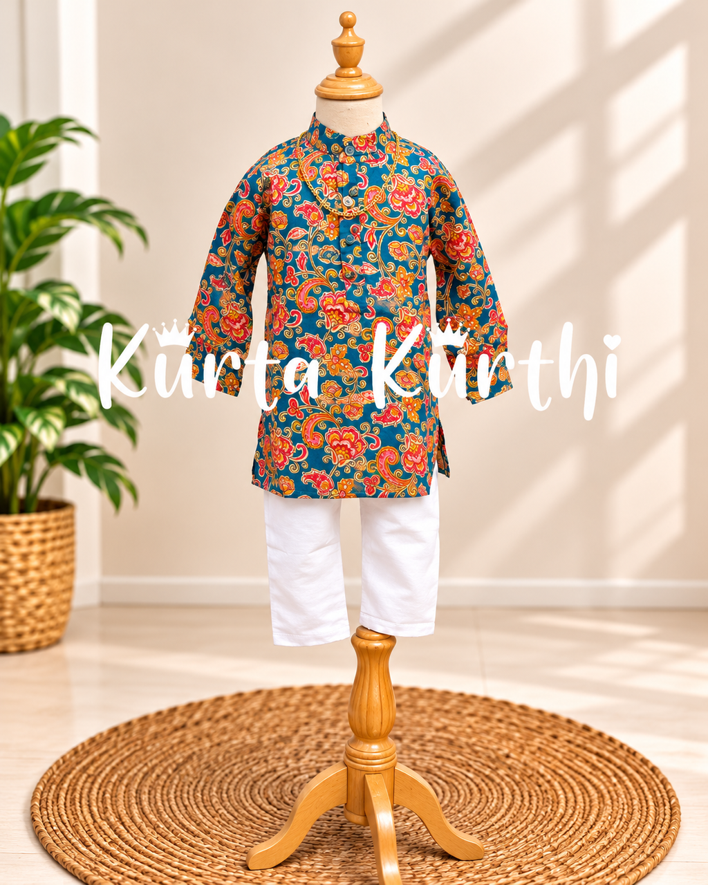 Vibrant Teal Paisley Kurta Display
