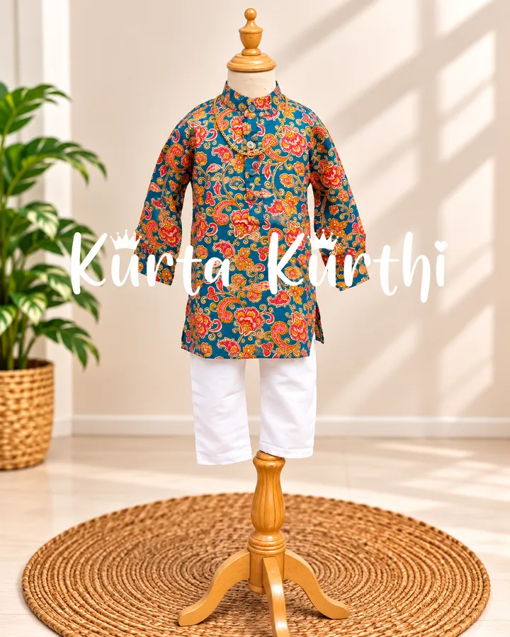 Vibrant Teal Paisley Kurta Display