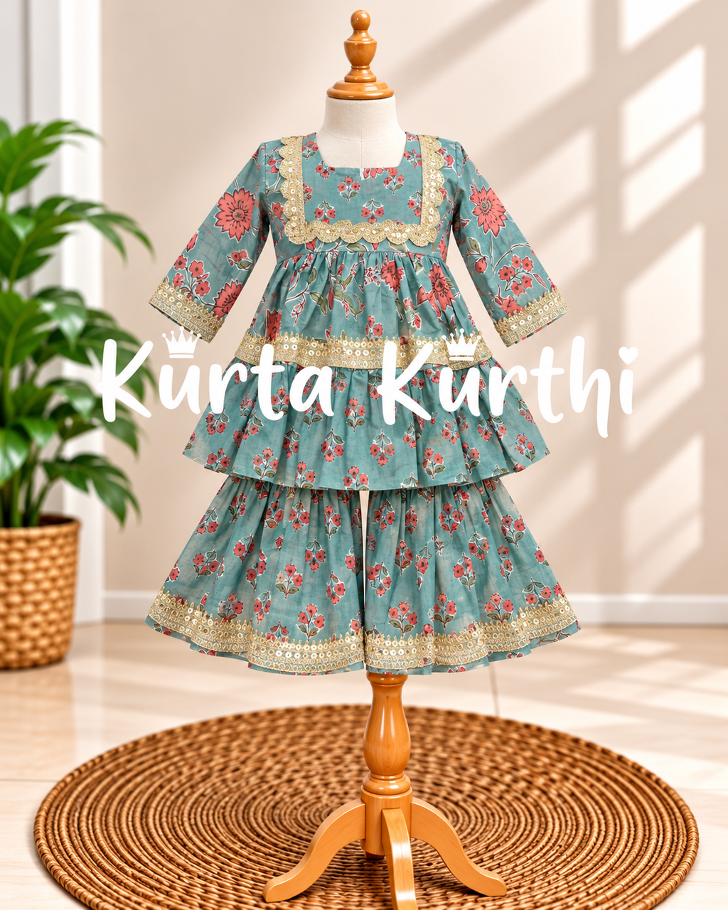 Floral Teal Kurta Kurthi Showcase