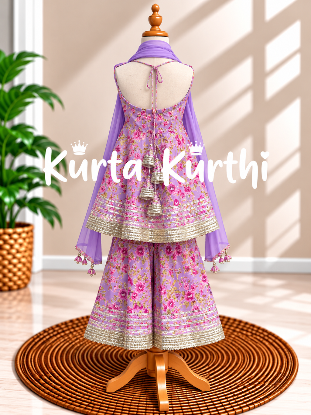 Lavender Floral Kurthi Back View