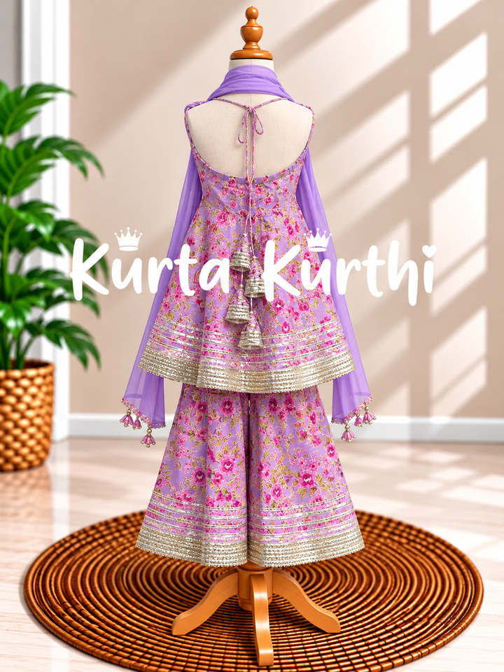 Lavender Floral Kurthi Back View
