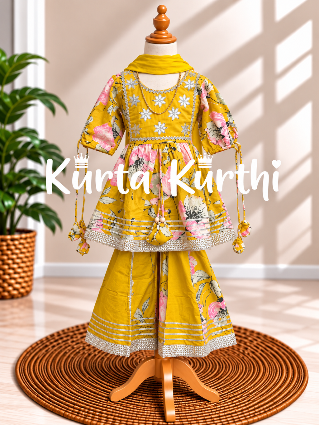 Mustard Floral Kurta Set Display