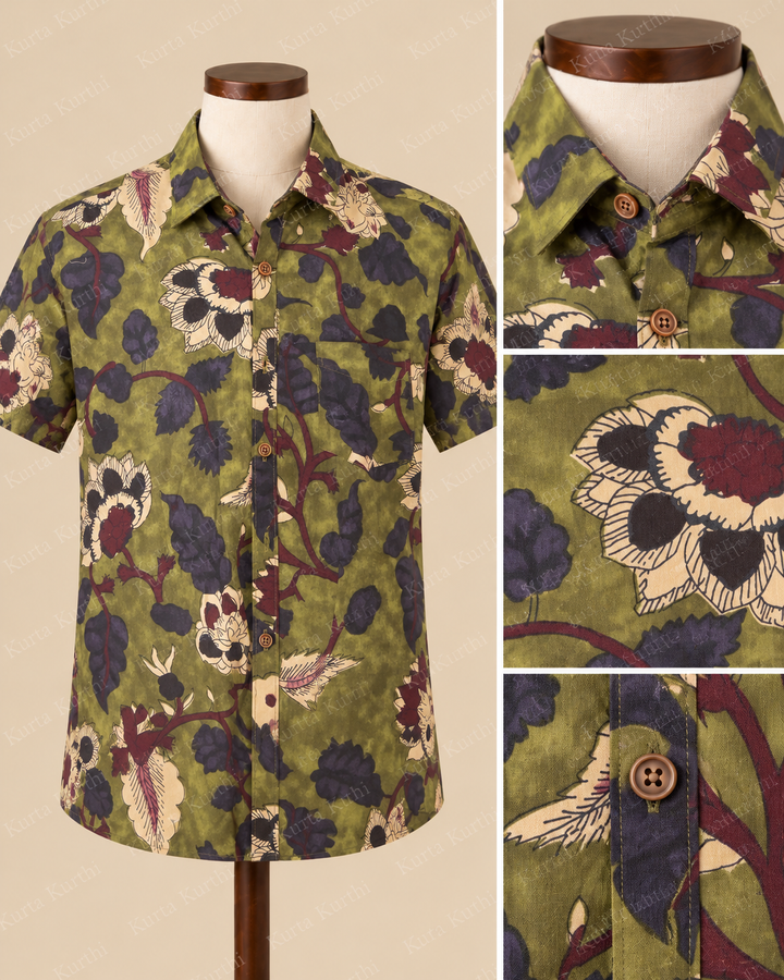 Floral Olive Shirt Product Collage
