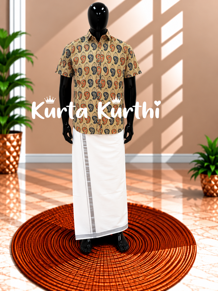 Paisley Shirt and White Veshti Display