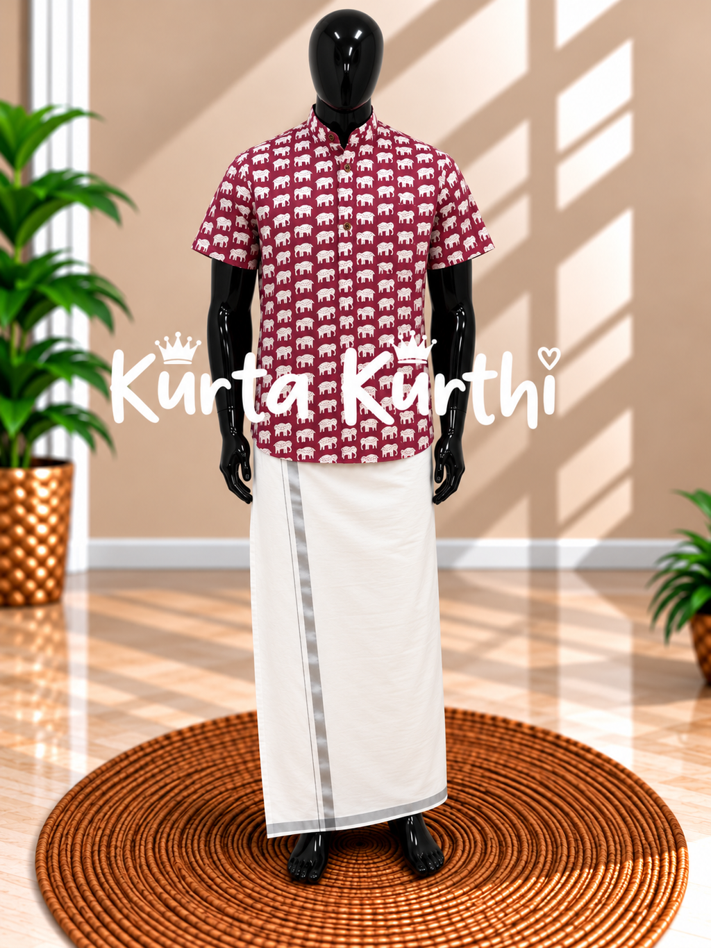 Maroon Elephant Print Kurta Display(2)