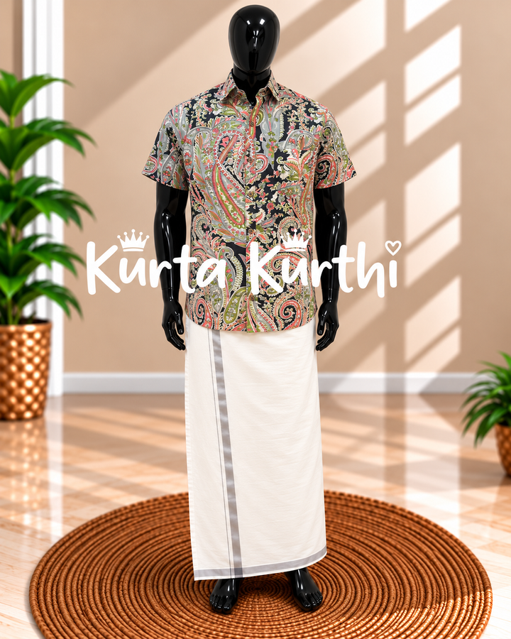Paisley Shirt on Traditional Mundu Mannequin