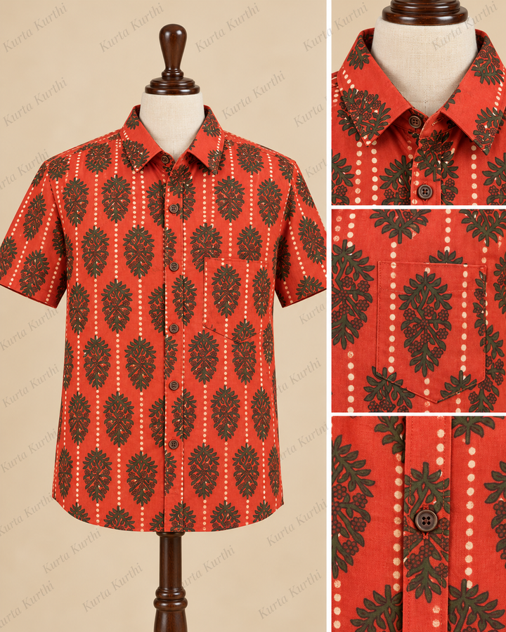 Terracotta Printed Shirt Product Collage