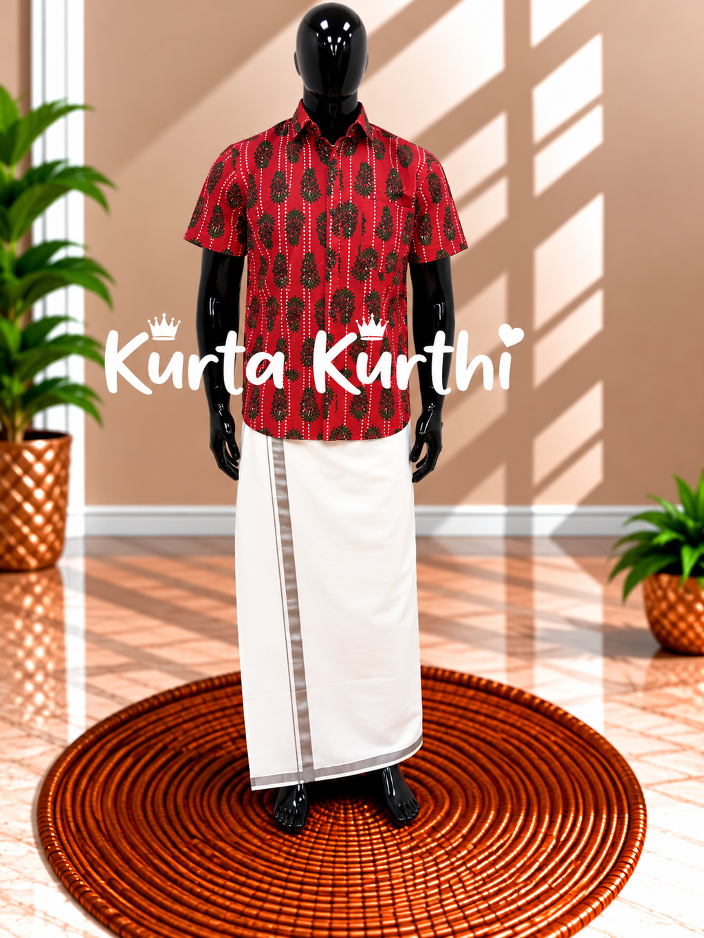 Maroon Kurta Kurthi with Ivory Dhoti Display