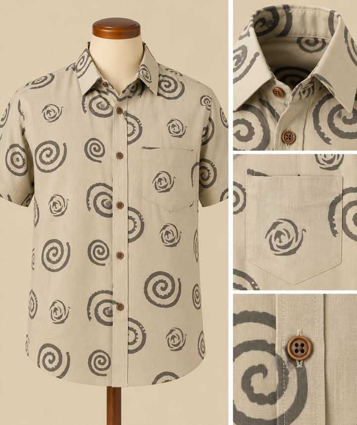 Beige Spiral-Print Shirt Product Catalog