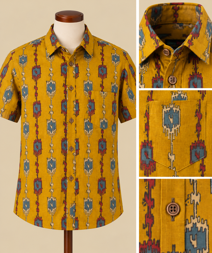 Mustard Ikat Shirt Detail Collage