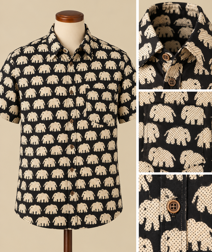 Elephant Print Shirt Detail Display