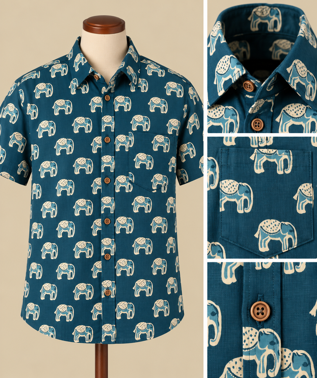 Teal Elephant Print Shirt Catalog