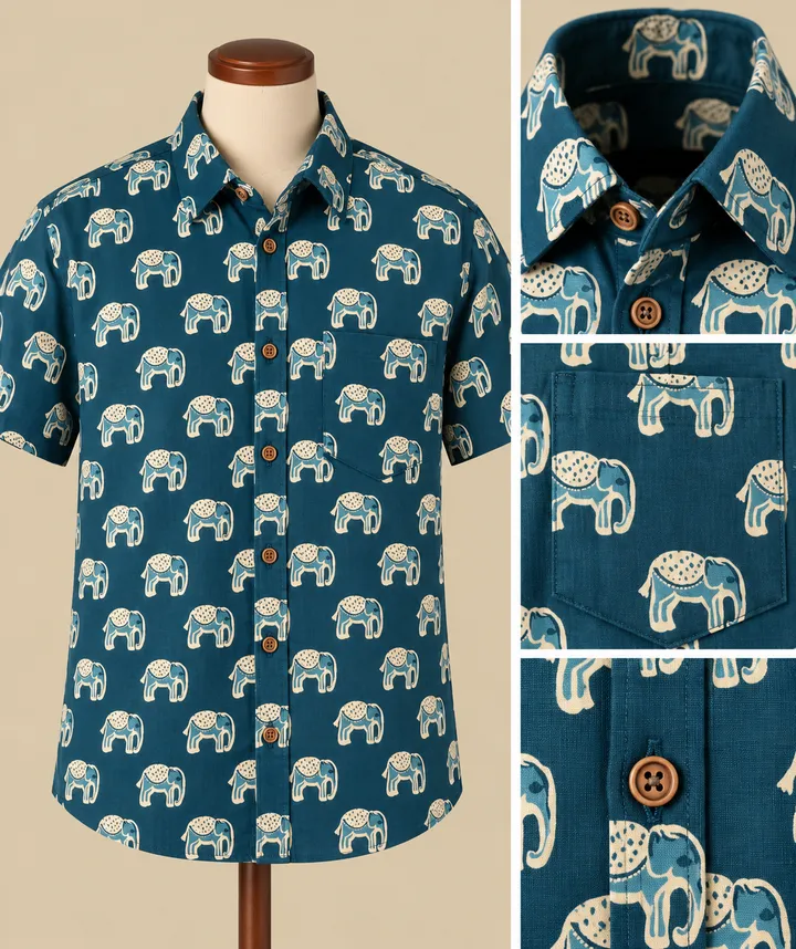 Teal Elephant Print Shirt Catalog