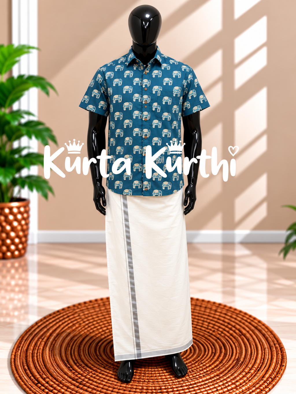 Elephant Print Kurta and Dhoti Display