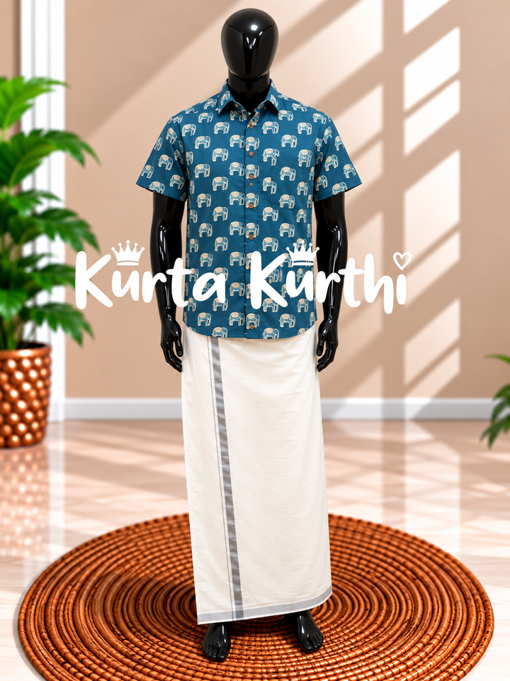 Elephant Print Kurta and Dhoti Display