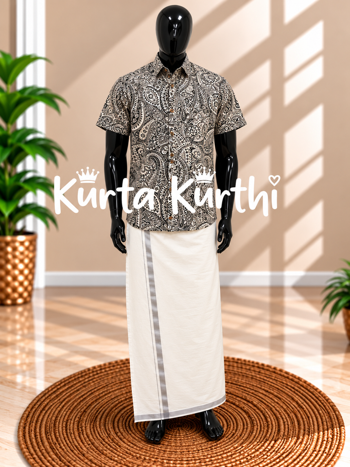 Paisley Shirt and Cream Veshti Display
