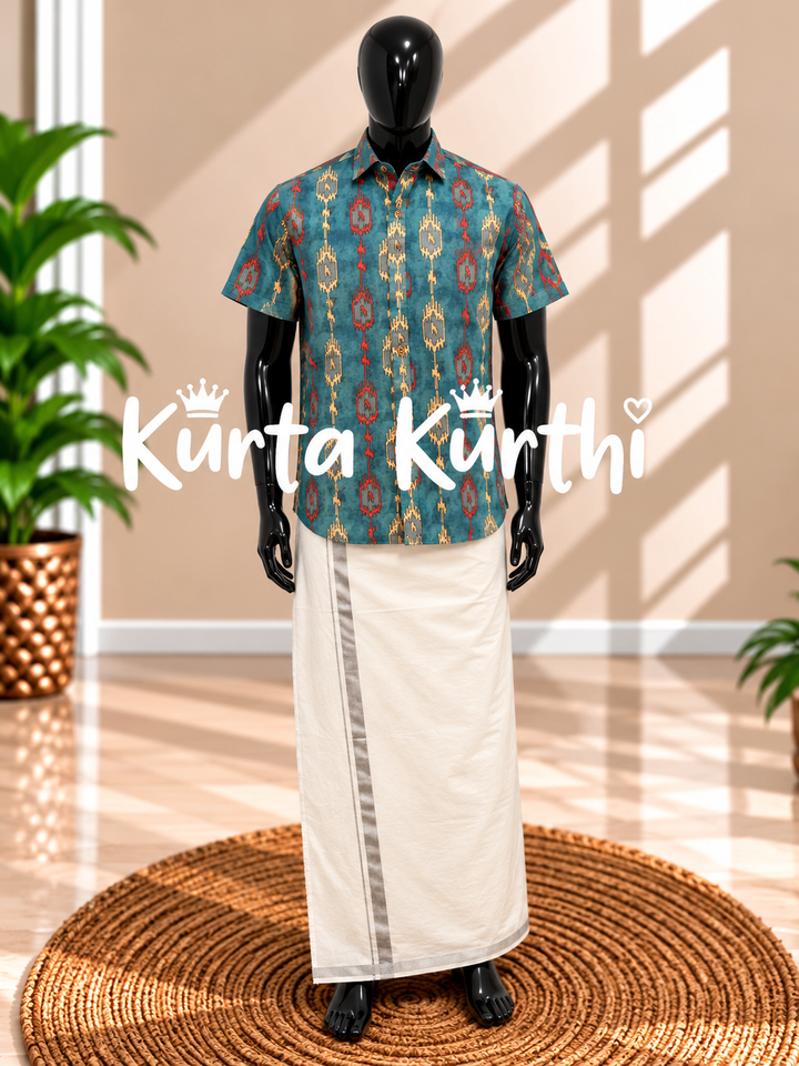 Teal Ikat Kurta on Mannequin